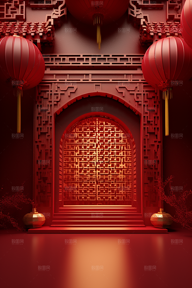 国潮电商展台喜庆新年背景