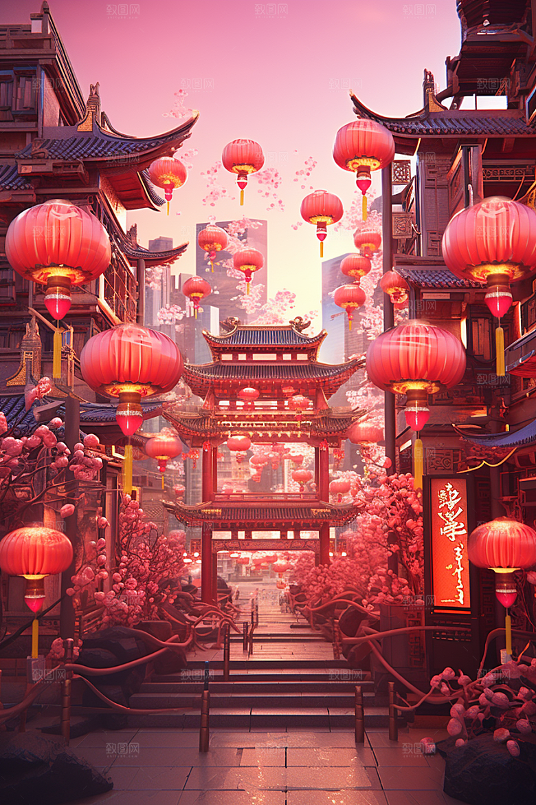 国潮电商展台喜庆新年背景
