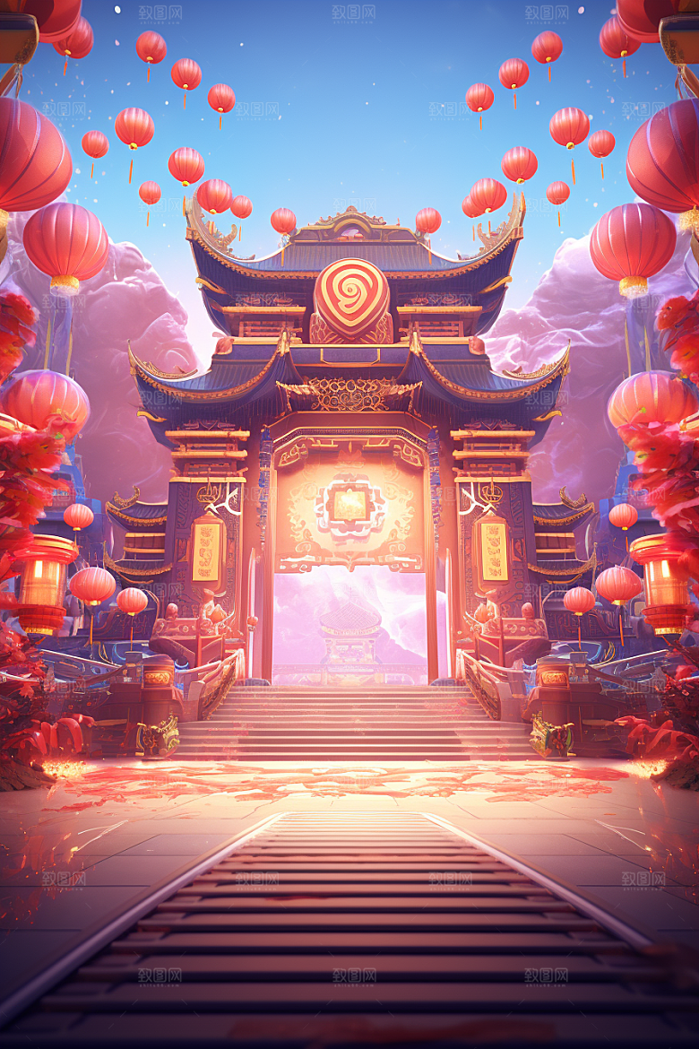 国潮电商展台喜庆中国风背景