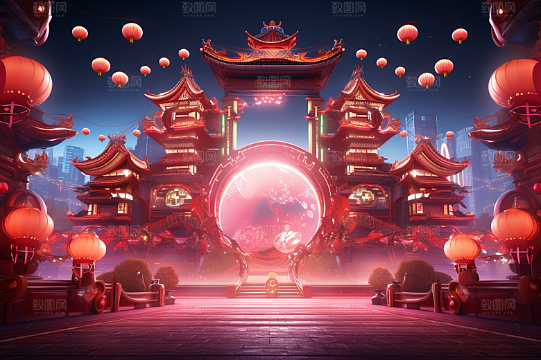 国潮电商展台高清新年背景