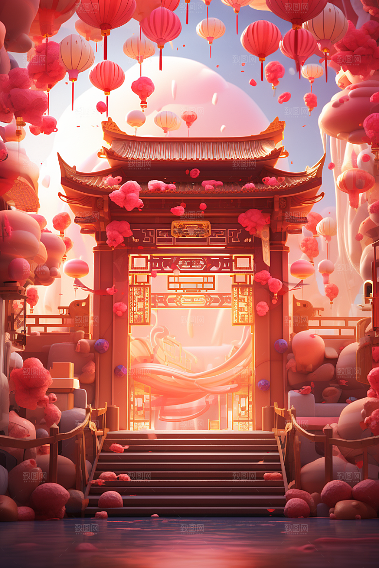 国潮电商展台中式元素礼品背景