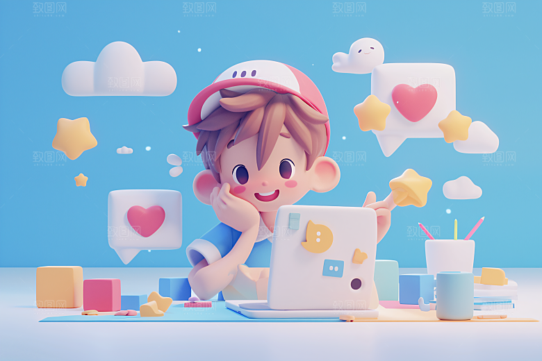 科技少年人物卡通模型