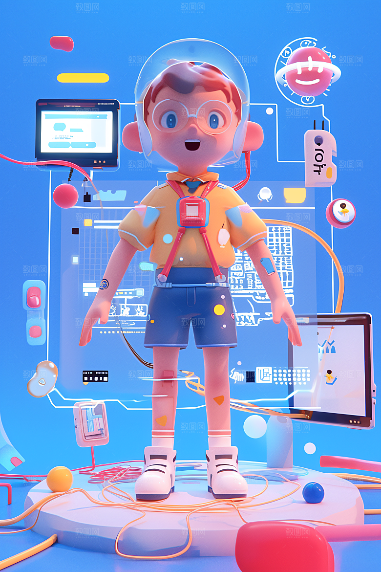 科技少年卡通科技感模型