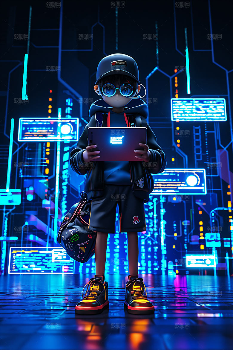 科技少年高清人物模型