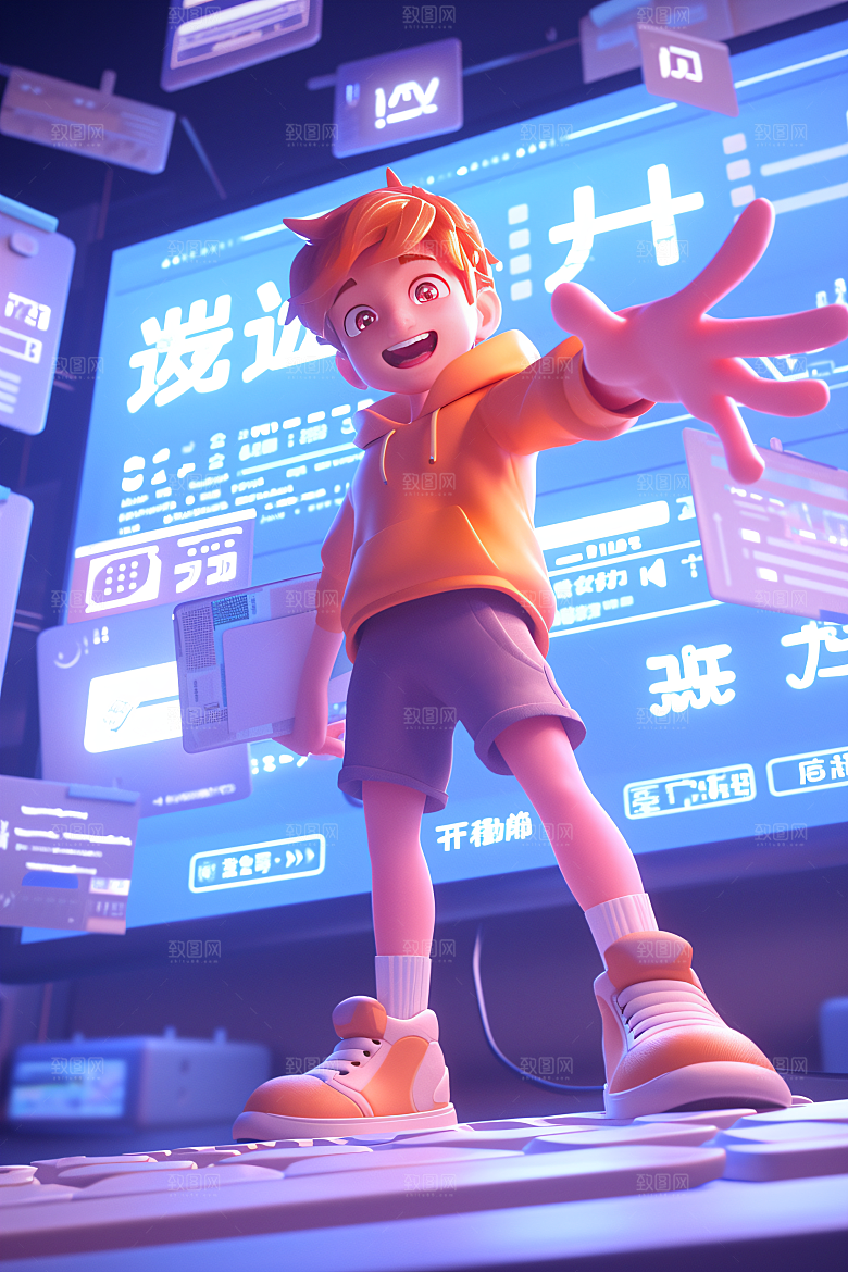 科技少年卡通科技感模型