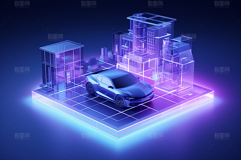 未来光绘汽车车辆夜晚素材