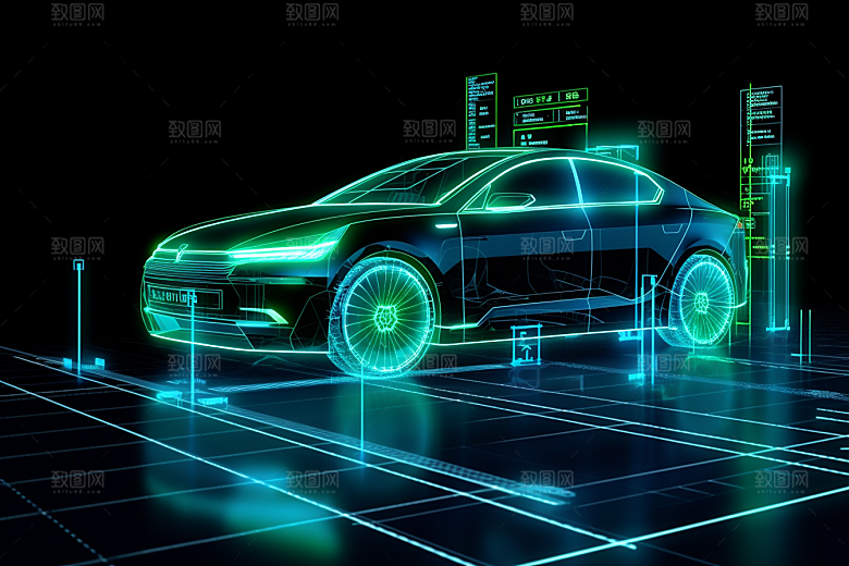 未来光绘汽车交通工具夜晚素材