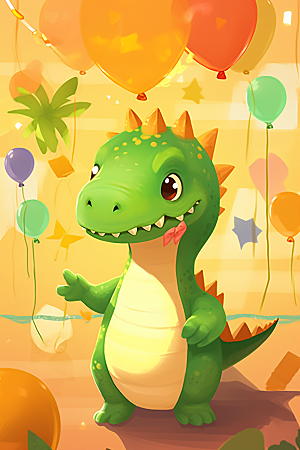 绿色小恐龙动画IP插画