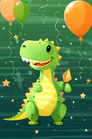 绿色小恐龙主题IP插画