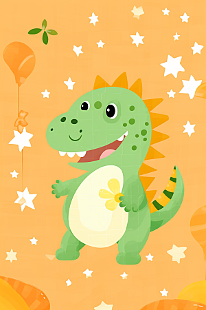绿色小恐龙IP手绘插画