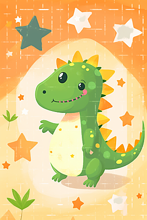 绿色小恐龙动画手绘插画