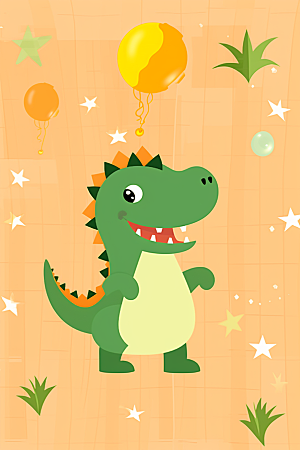 绿色小恐龙形象可爱插画
