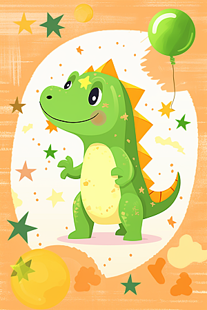 绿色小恐龙形象动画插画