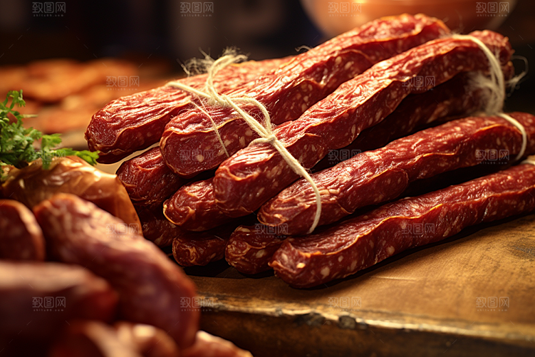 广式腊肠腌腊制品美味摄影图