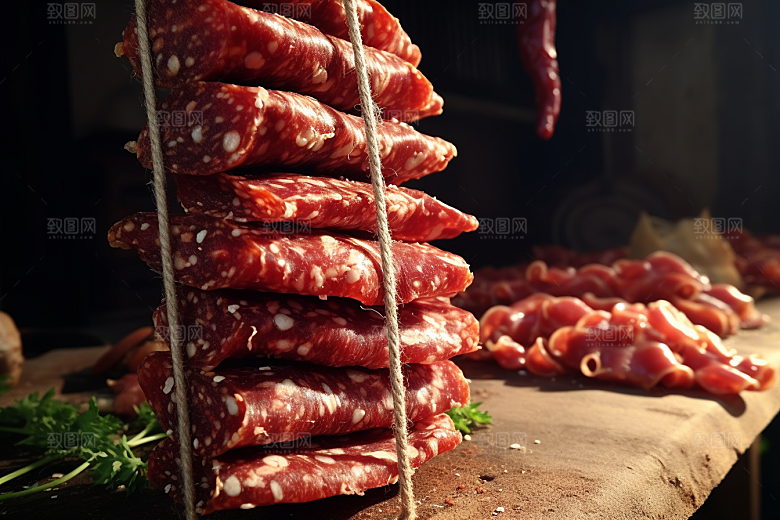 广式腊肠春节干货摄影图
