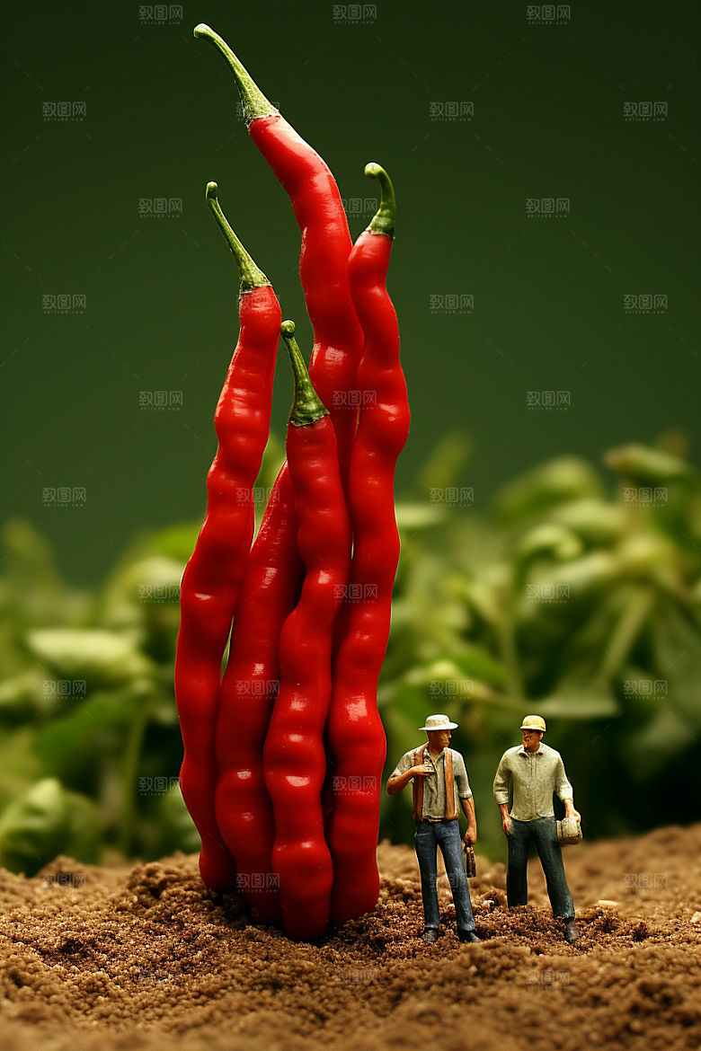辣椒3D蔬菜微距小人