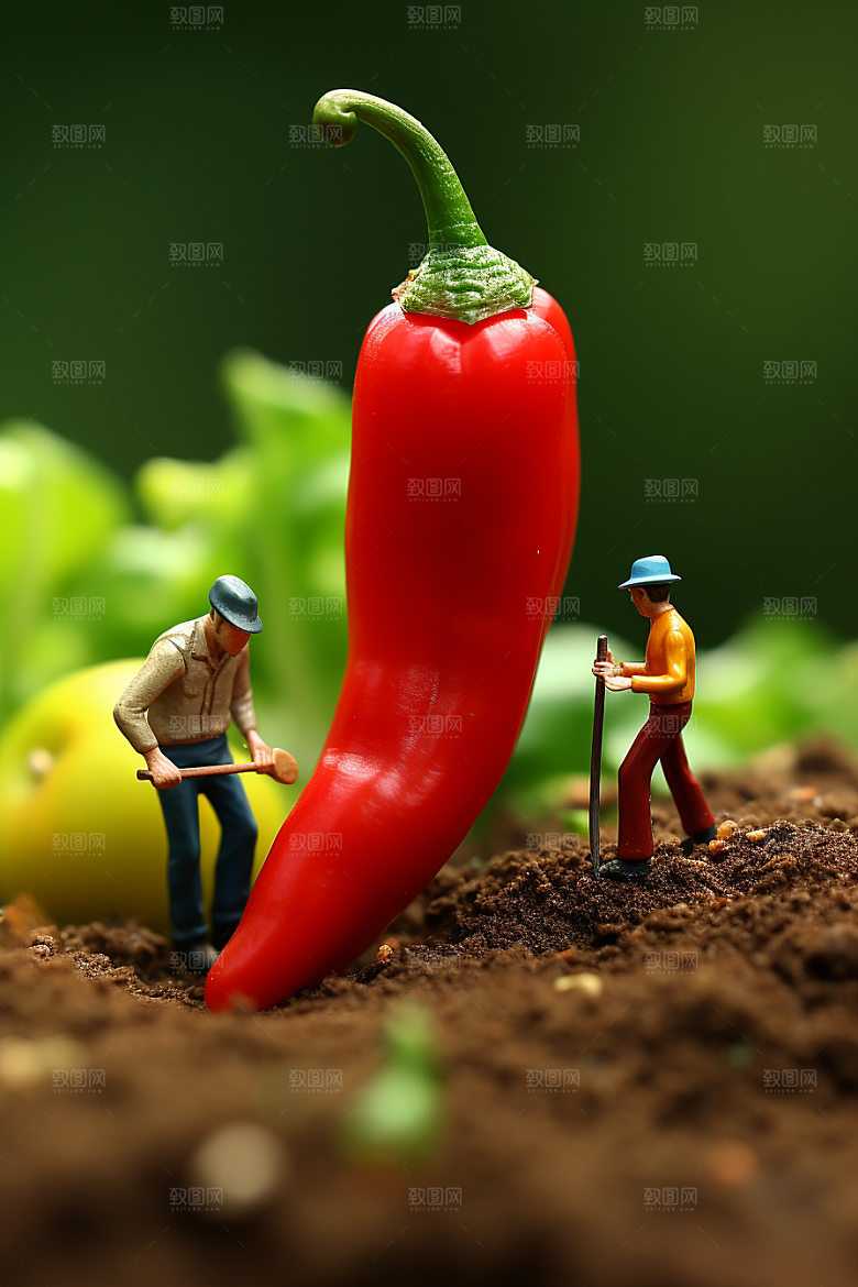 辣椒种植收获微距小人