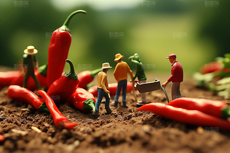 辣椒蔬菜种植微距小人