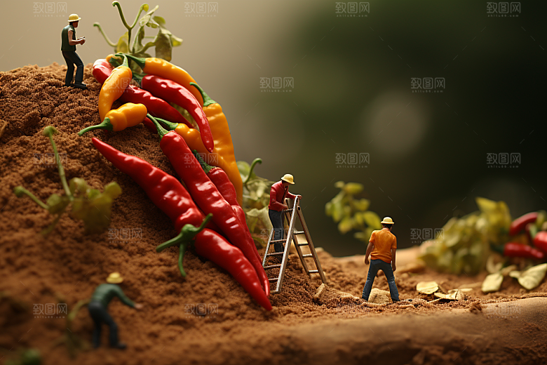 辣椒生产农业微距小人