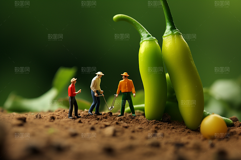 辣椒蔬菜农业微距小人