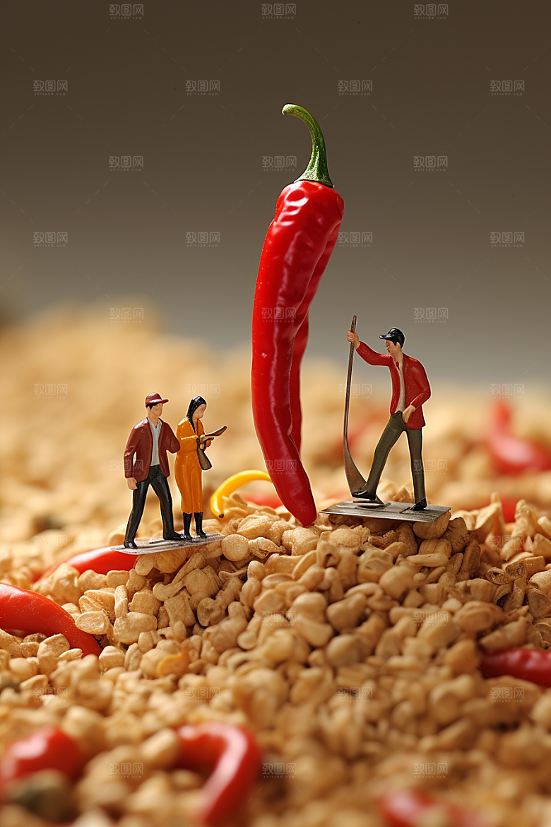 辣椒农业采摘微距小人