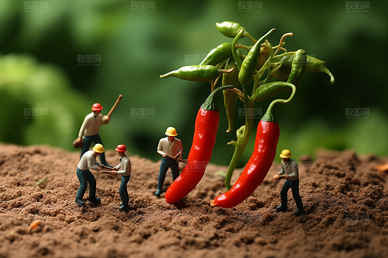 辣椒采摘农业微距小人