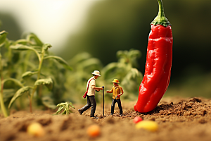 辣椒生产蔬菜微距小人