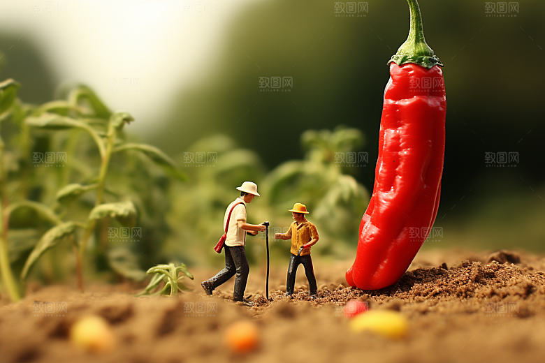 辣椒生产蔬菜微距小人