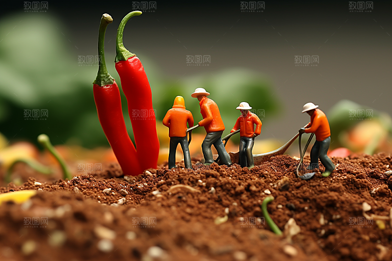辣椒蔬菜农业微距小人