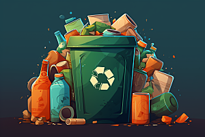 垃圾分类绿色垃圾桶插画