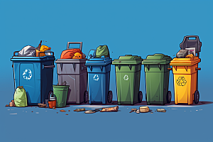 垃圾分类垃圾桶手绘插画