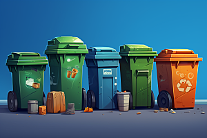 垃圾分类市政设施手绘插画