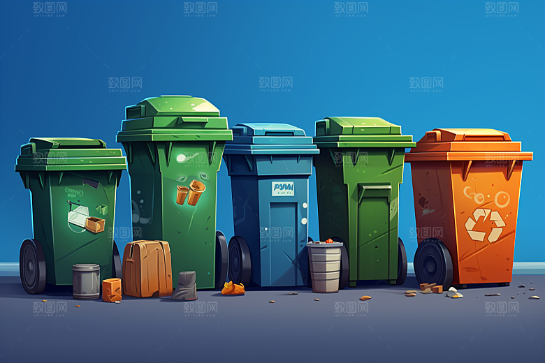 垃圾分类市政设施手绘插画