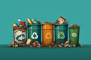 垃圾分类垃圾桶市政设施插画