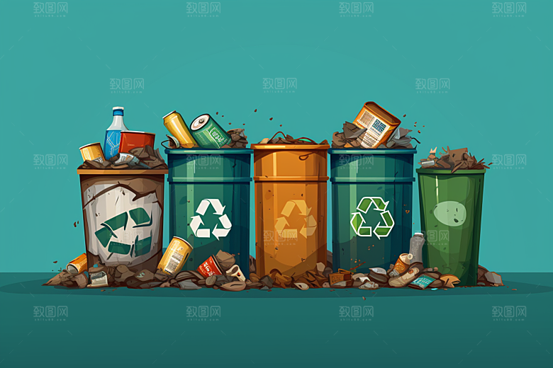 垃圾分类垃圾桶市政设施插画