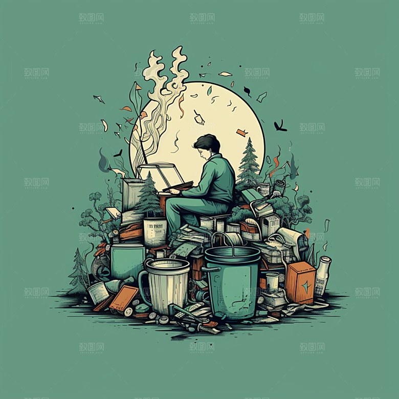 垃圾分类手绘垃圾桶插画