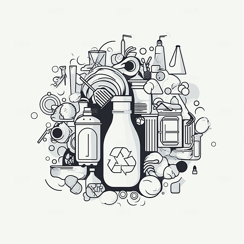 垃圾分类手绘垃圾桶插画