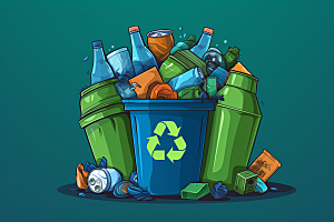 垃圾分类垃圾桶绿色插画