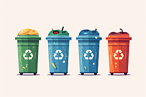 分类垃圾桶彩色可持续发展素材