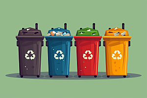 分类垃圾桶彩色绿色素材