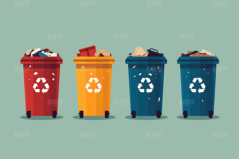 垃圾分类垃圾桶插画素材