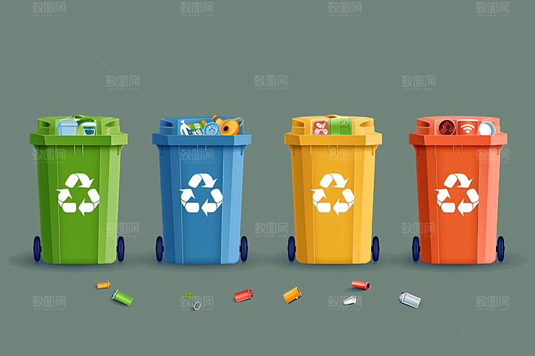 垃圾分类插画垃圾桶素材
