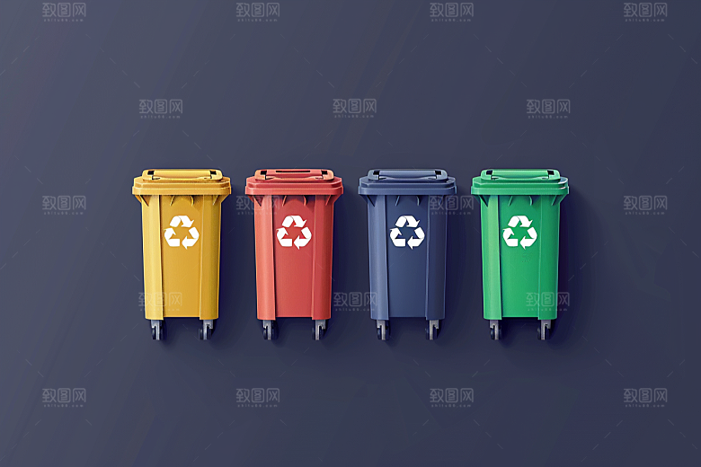 垃圾分类垃圾桶彩色素材