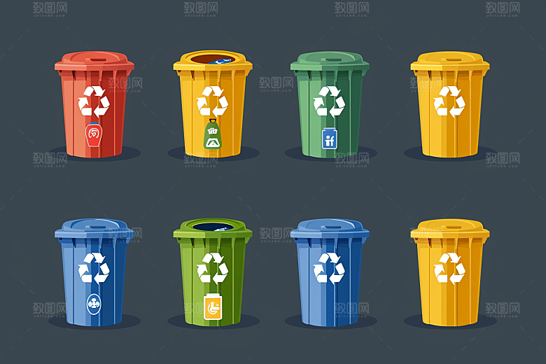 垃圾分类彩色插画素材