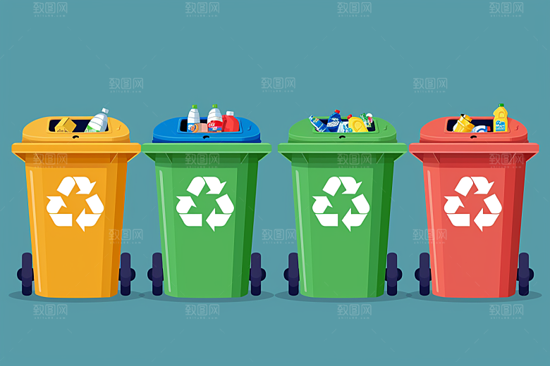 垃圾分类垃圾桶彩色素材