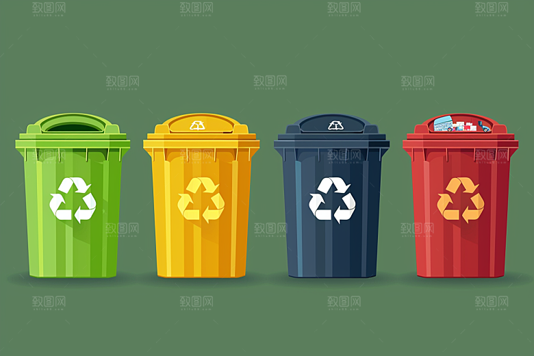 垃圾分类插画循环利用素材