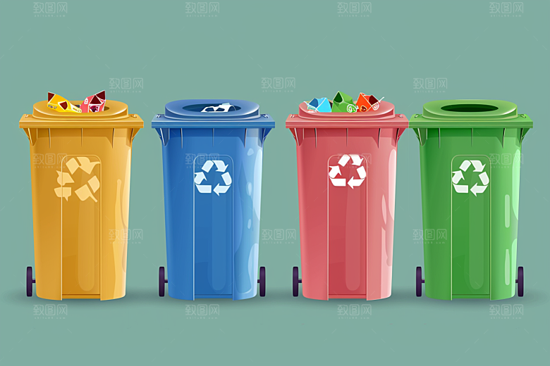 垃圾分类插画垃圾桶素材