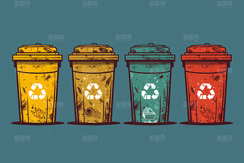 垃圾分类绿色垃圾桶素材