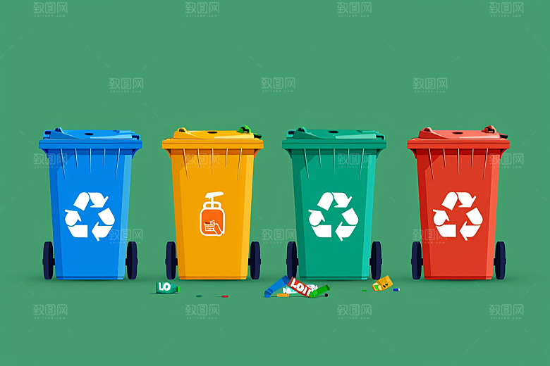 垃圾分类插画垃圾桶素材