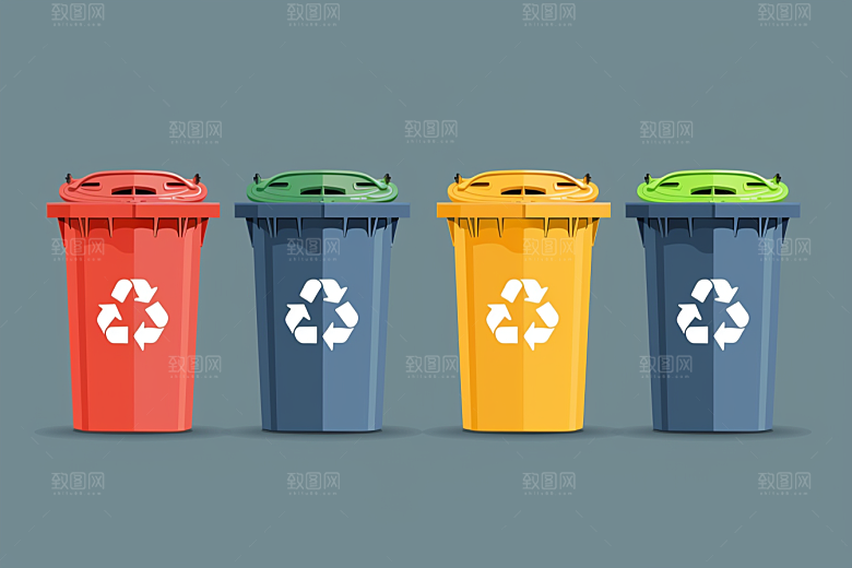 垃圾分类垃圾桶插画素材